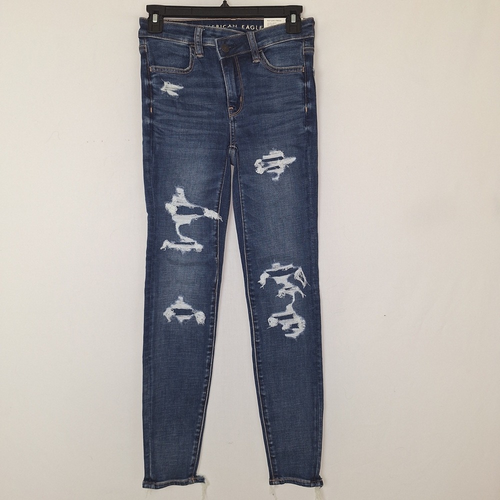 Y2K Whimsigoth Jeans Jeggings Denim Distressed American Eagle High-Rise 000 23W